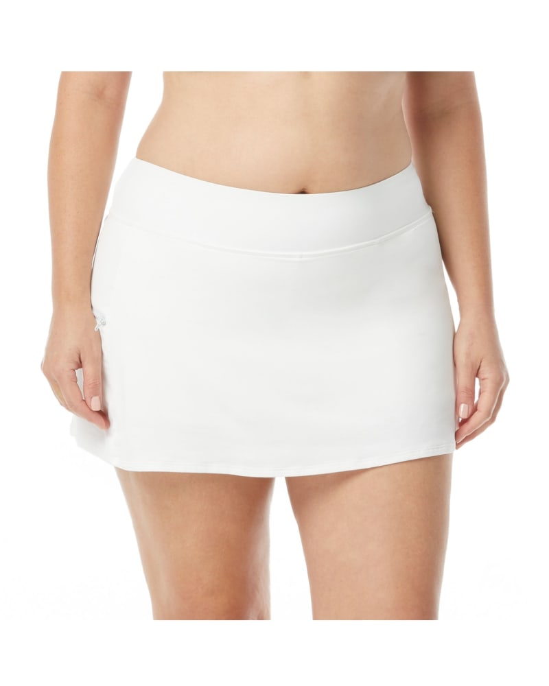 Front of a model wearing a size 16W Emma Swim Skirt in WHITE by Beach House Woman. | dia_product_style_image_id:282023